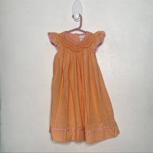 Petit Pomme Micro Gingham Summer Dress Girls Size 3T Orange Smocked Ruffle EUC